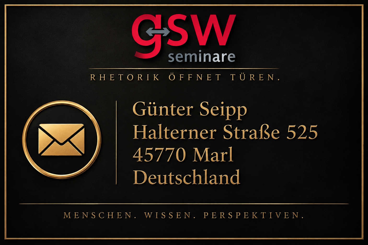 Impressumsangaben: verantwortliche Person und postalische Anschrift