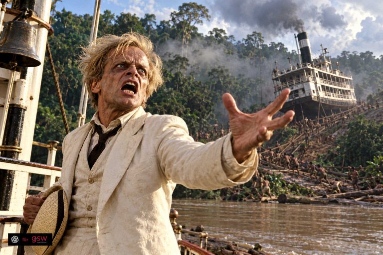 Klaus Kinski schreiend im Urwald